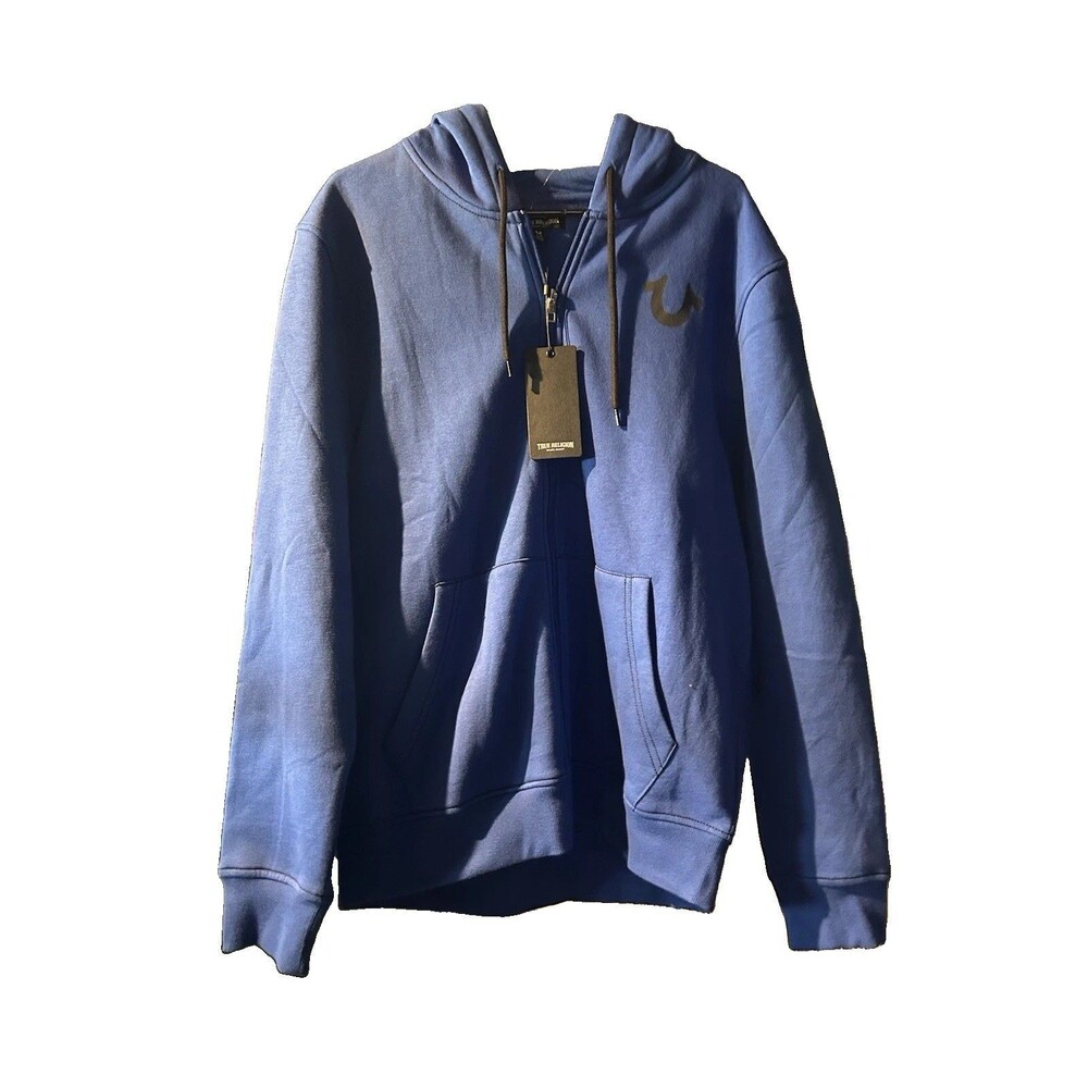 TRUE RELIGION MEN'S CONTRAST W/ BUDHA BACK DESIGN ZIP HOODIE BLUE - Large - New
